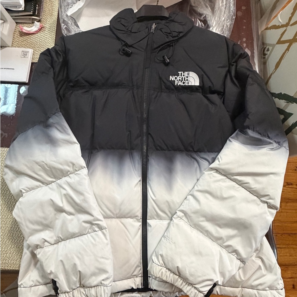 The North Face Black and White Gradient Puffer Jacket